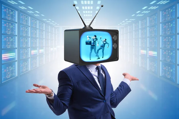 Man with television head in tv addiction concept — Stock Photo, Image