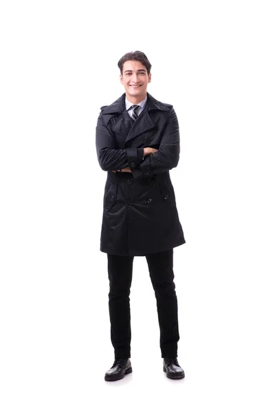 Young businessman wearing winter coat isolated on white — Stock Photo, Image