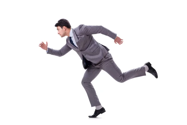 Joven hombre de negocios corriendo hacia adelante aislado en blanco —  Fotos de Stock
