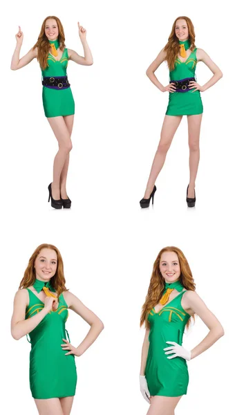 Junge sexy Mädchen in grünem Kleid isoliert auf weiß — Stockfoto