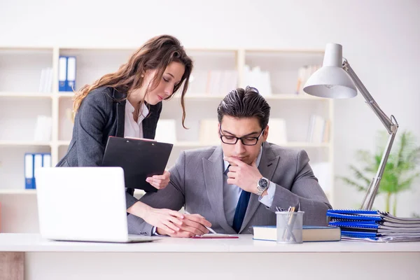 Sexual harassment concept with man and woman in office — Stock Photo, Image