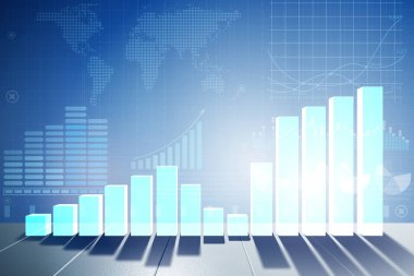 Ekonomik iyileşme kavramında büyüyen bar tabloları - 3D görüntüleme