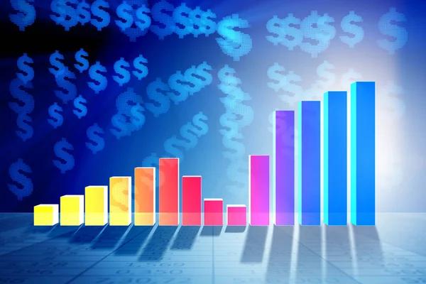 Gráficos de barras em crescimento no conceito de recuperação econômica - renderização 3d — Fotografia de Stock