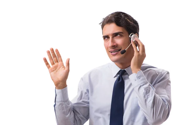Homem com fone de ouvido isolado no fundo branco — Fotografia de Stock