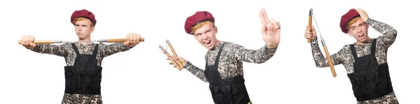 Funny soldier in military concept isolated on the white — Stock Photo, Image