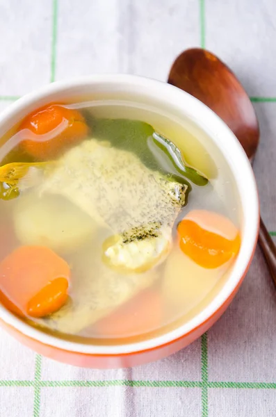 Fish soup served on the table in plate — Stock Photo, Image