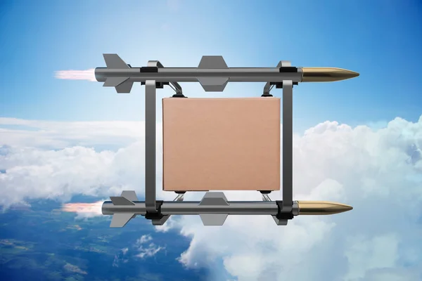 Concept met box delivery en raketten — Stockfoto