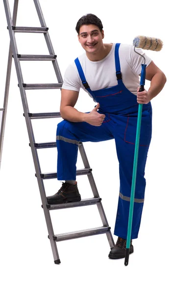 Jovem pintor contratado isolado no fundo branco — Fotografia de Stock