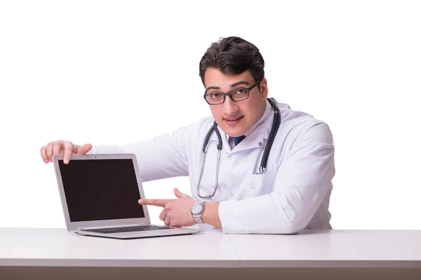 Docteur en télémédecine concept de santé mobile sur blanc — Photo