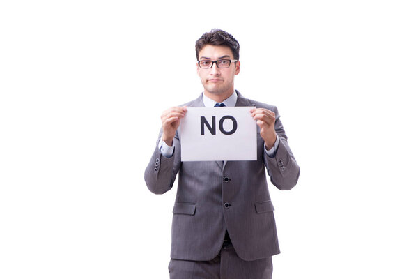 Бизнесмен в негативном нет ответа изолированы на белом фоне
