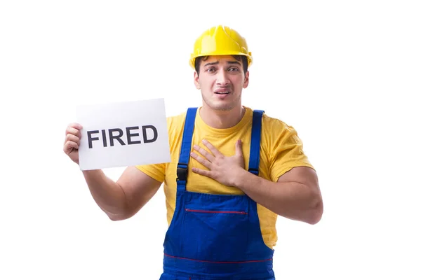 Repairman fired from his job isolated on white