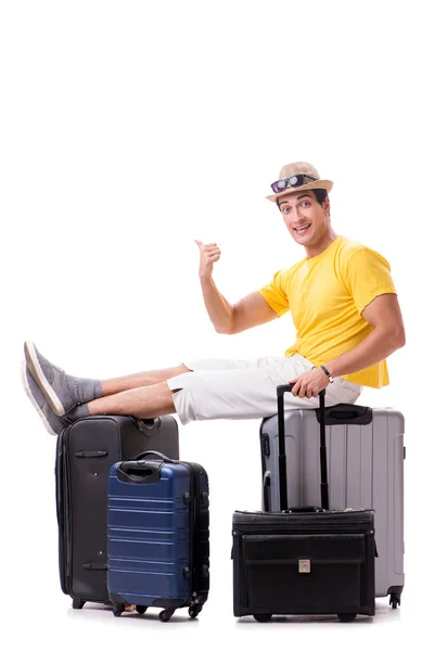 Happy young man going on summer vacation isolated on white — Stock Photo, Image