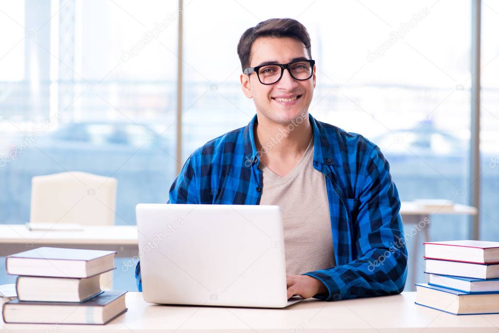 Student in telelearning distance learning concept reading in lib