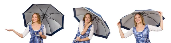 Femme avec parapluie isolé sur blanc — Photo