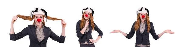 Funny woman clown isolated on the white — Stock Photo, Image