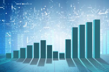 Ekonomik iyileşme kavramında büyüyen bar tabloları - 3D görüntüleme