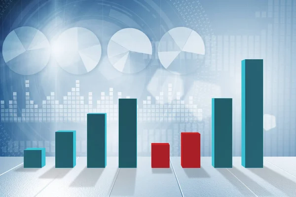 Gráficos de barras de crecimiento en concepto de recuperación económica - 3d renderizado — Foto de Stock