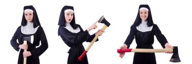 Rahibe beyaz izole balta ile