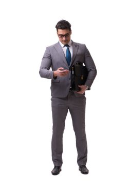 Beyaz arka planda izole edilmiş yakışıklı iş adamı