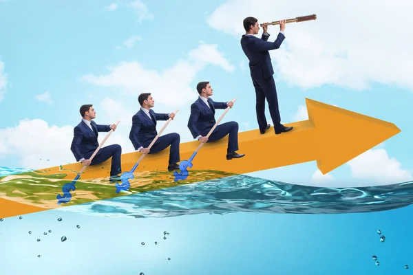 Teamwork concept with businessmen on boat — Stock Photo, Image