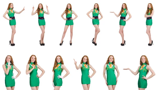 Menina sexy nova em vestido verde isolado no branco — Fotografia de Stock