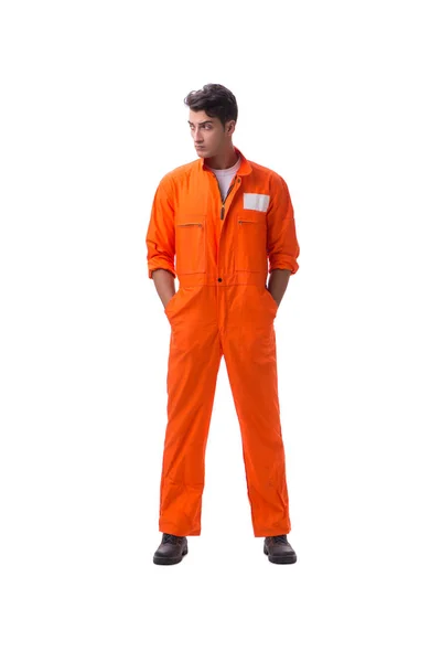 Заключенный в оранжевом халате изолирован на белом фоне — стоковое фото