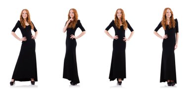 siyah elbise üzerine beyaz izole redhead