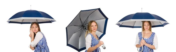 Frau mit Regenschirm isoliert auf weißem Grund — Stockfoto