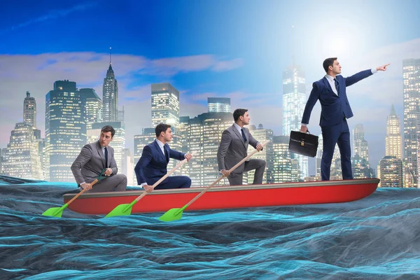 Team av affärsmän i lagarbete koncept med båt — Stockfoto