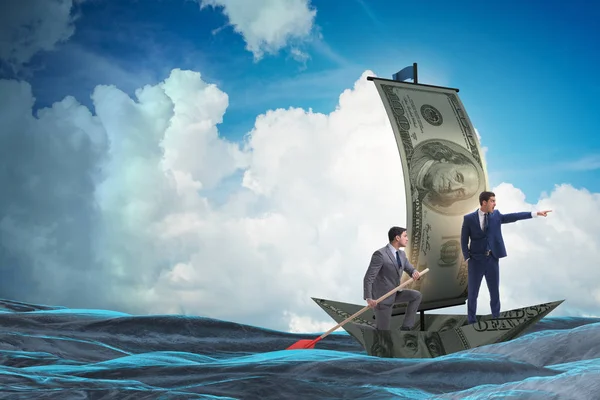 Üzleti partnerség üzletemberekkel, akik dollárhajóval hajóznak — Stock Fotó