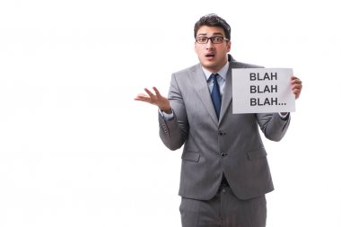 Beyaz arkaplanda yalanlar söyleyen işadamı