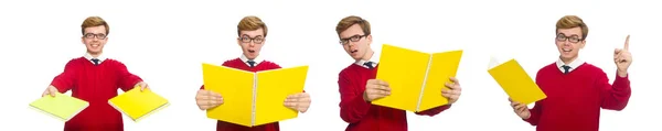 Estudante com papel isolado em branco — Fotografia de Stock