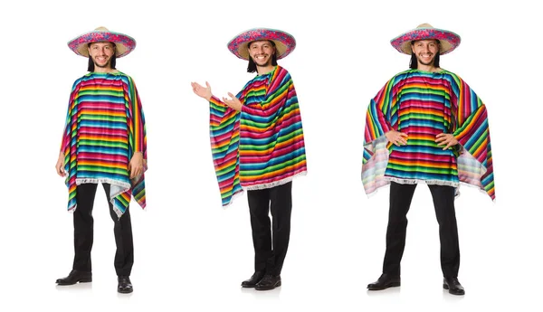 Hombre guapo en poncho vívido aislado en blanco — Foto de Stock