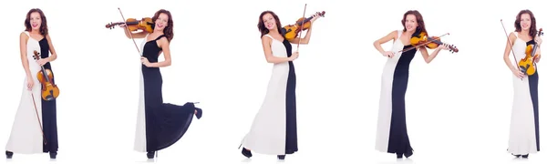 Kvinna som spelar violin isolerad på vit bakgrund — Stockfoto