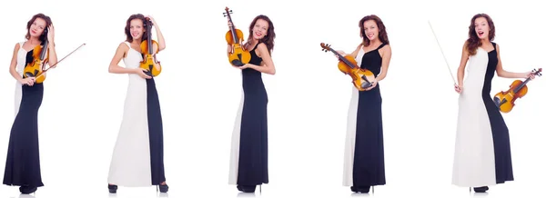 Mujer tocando el violín aislada sobre fondo blanco — Foto de Stock