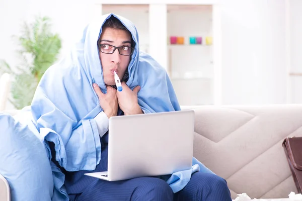 Sick businessman working from home due to flu sickness — Stock Photo, Image