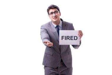 İşten çıkarma kavramındaki işadamı beyaz arka planda izole edildi