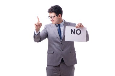 Olumsuz cevap veren iş adamı beyaz arkaplanda izole edilmedi