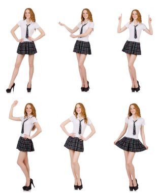 Genç öğrenci kadın holding beyaz izole