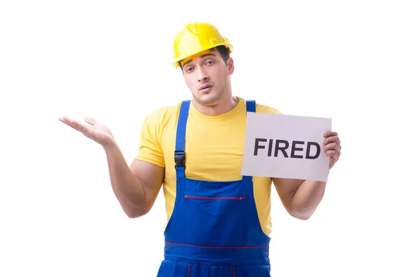 Reparatör avskedad från sitt jobb isolerad på vitt — Stockfoto