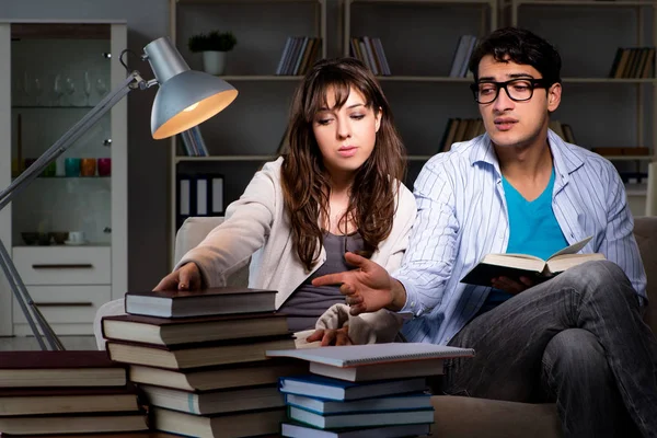 İki öğrenci geç saatlere kadar çalışıp sınavlara hazırlanıyor.