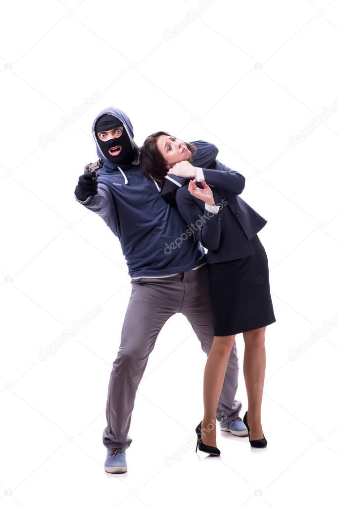 Businesswoman is kidnapped by the gunman