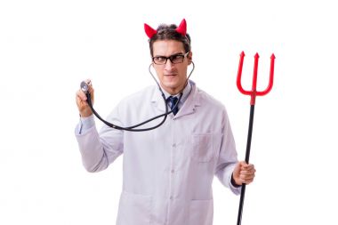 Devil doctor in funny medical concept isolated on white backgrou clipart