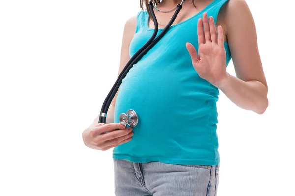 Έγκυος γυναίκα απομονωμένη σε λευκό φόντο — Φωτογραφία Αρχείου