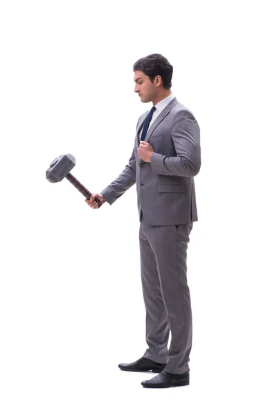 Businessman with hammer isolated on white background — Stock Photo, Image