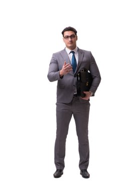 Beyaz arka planda izole edilmiş yakışıklı iş adamı