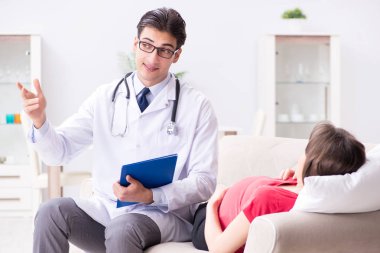 Hamile kadın hasta düzenli kontrol için doktoru ziyaret ediyor.