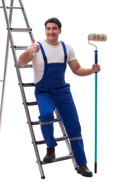 Jovem pintor contratado isolado no fundo branco — Fotografia de Stock