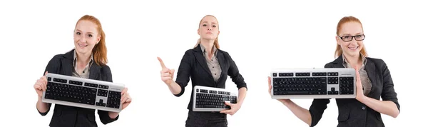 Jonge succesvolle kantoormedewerker vrouw geïsoleerd op wit — Stockfoto