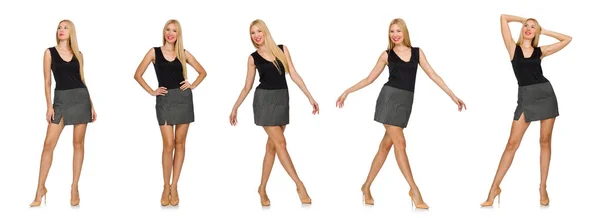 Blondynka włosy model noszenie szary spódnica izolowane na biały — Zdjęcie stockowe
